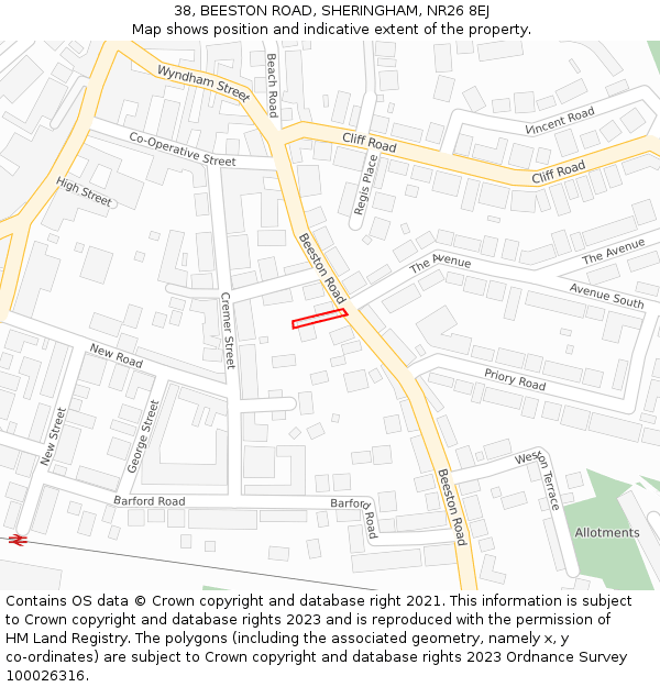 38, BEESTON ROAD, SHERINGHAM, NR26 8EJ: Location map and indicative extent of plot