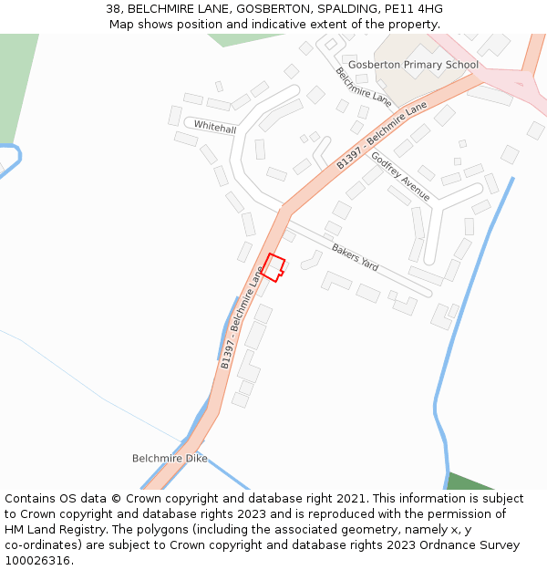 38, BELCHMIRE LANE, GOSBERTON, SPALDING, PE11 4HG: Location map and indicative extent of plot
