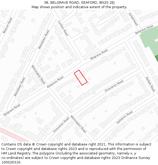 38, BELGRAVE ROAD, SEAFORD, BN25 2EJ: Location map and indicative extent of plot