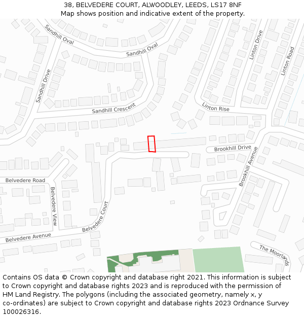 38, BELVEDERE COURT, ALWOODLEY, LEEDS, LS17 8NF: Location map and indicative extent of plot