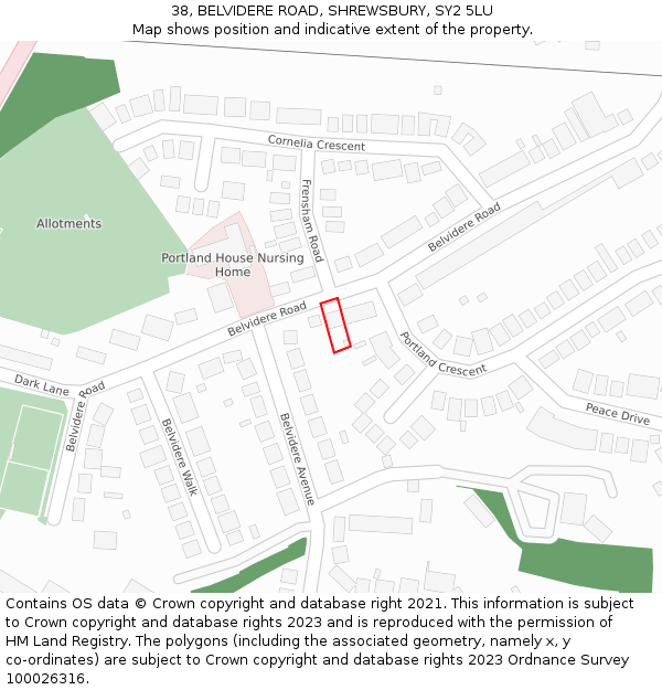 38, BELVIDERE ROAD, SHREWSBURY, SY2 5LU: Location map and indicative extent of plot
