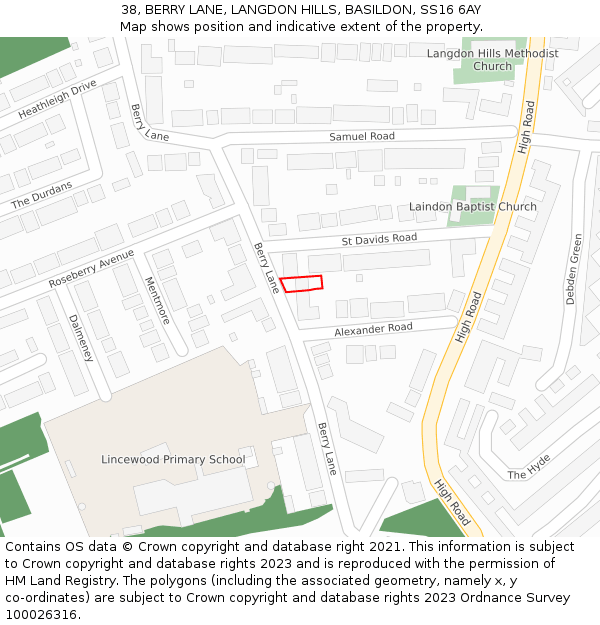 38, BERRY LANE, LANGDON HILLS, BASILDON, SS16 6AY: Location map and indicative extent of plot