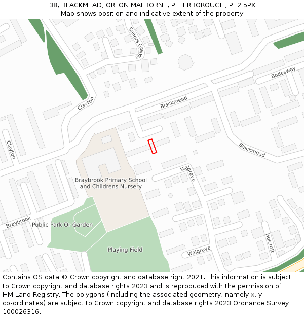 38, BLACKMEAD, ORTON MALBORNE, PETERBOROUGH, PE2 5PX: Location map and indicative extent of plot