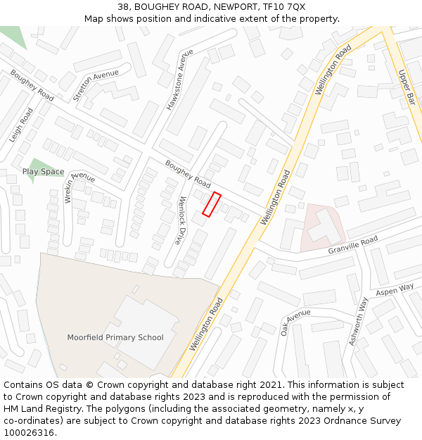 38, BOUGHEY ROAD, NEWPORT, TF10 7QX: Location map and indicative extent of plot