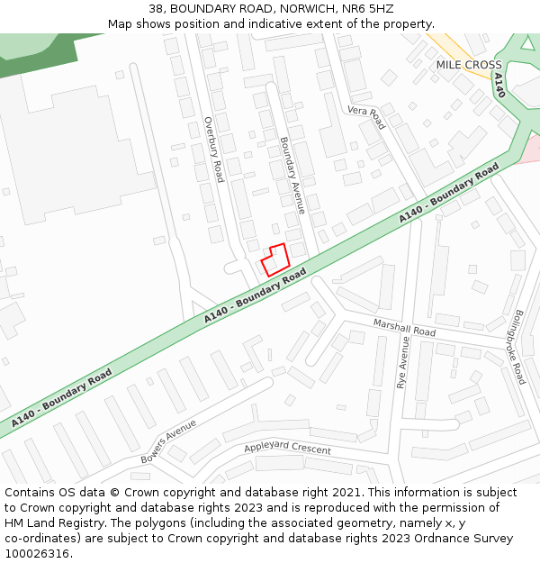 38, BOUNDARY ROAD, NORWICH, NR6 5HZ: Location map and indicative extent of plot
