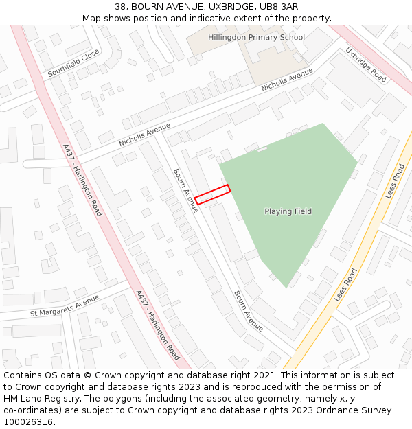 38, BOURN AVENUE, UXBRIDGE, UB8 3AR: Location map and indicative extent of plot