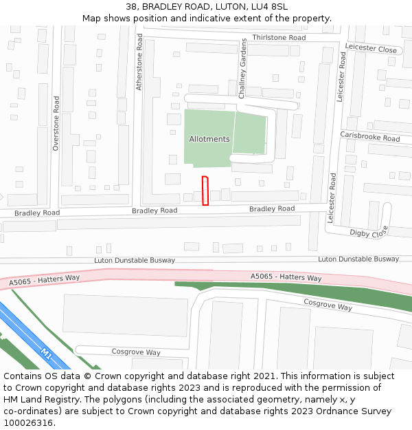 38, BRADLEY ROAD, LUTON, LU4 8SL: Location map and indicative extent of plot
