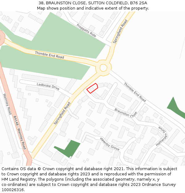 38, BRAUNSTON CLOSE, SUTTON COLDFIELD, B76 2SA: Location map and indicative extent of plot