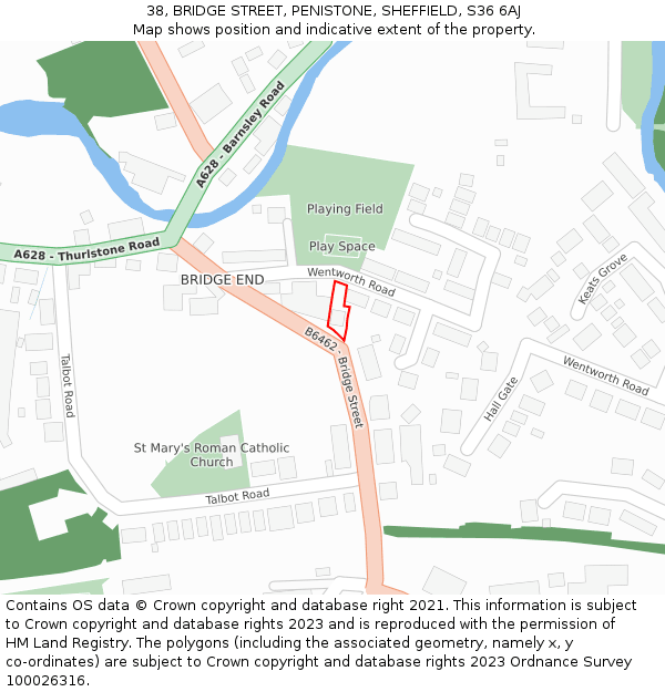 38, BRIDGE STREET, PENISTONE, SHEFFIELD, S36 6AJ: Location map and indicative extent of plot