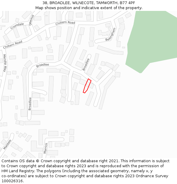 38, BROADLEE, WILNECOTE, TAMWORTH, B77 4PF: Location map and indicative extent of plot