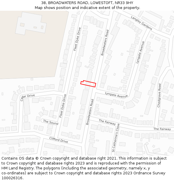 38, BROADWATERS ROAD, LOWESTOFT, NR33 9HY: Location map and indicative extent of plot