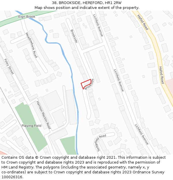 38, BROOKSIDE, HEREFORD, HR1 2RW: Location map and indicative extent of plot
