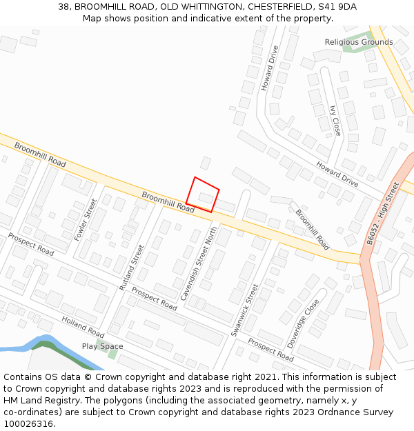 38, BROOMHILL ROAD, OLD WHITTINGTON, CHESTERFIELD, S41 9DA: Location map and indicative extent of plot