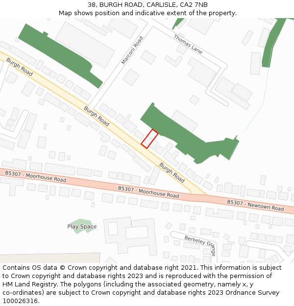 38, BURGH ROAD, CARLISLE, CA2 7NB: Location map and indicative extent of plot