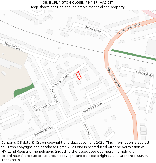 38, BURLINGTON CLOSE, PINNER, HA5 2TP: Location map and indicative extent of plot