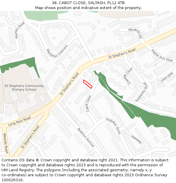 38, CABOT CLOSE, SALTASH, PL12 4TB: Location map and indicative extent of plot
