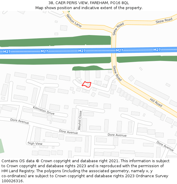 38, CAER PERIS VIEW, FAREHAM, PO16 8QL: Location map and indicative extent of plot