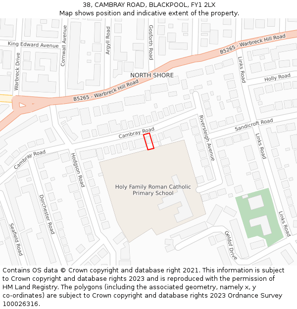 38, CAMBRAY ROAD, BLACKPOOL, FY1 2LX: Location map and indicative extent of plot