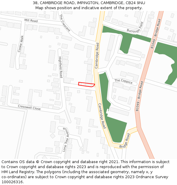 38, CAMBRIDGE ROAD, IMPINGTON, CAMBRIDGE, CB24 9NU: Location map and indicative extent of plot