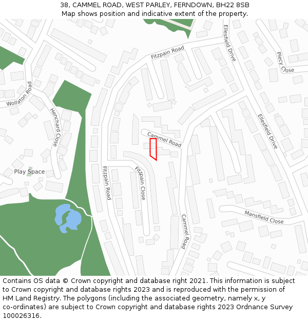 38, CAMMEL ROAD, WEST PARLEY, FERNDOWN, BH22 8SB: Location map and indicative extent of plot