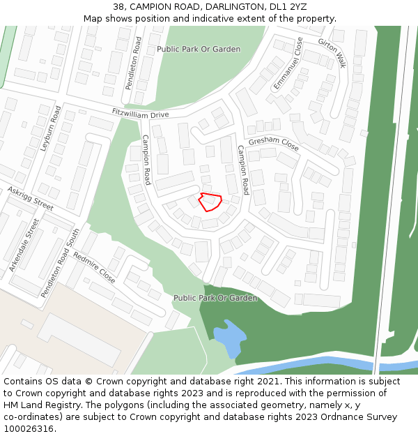 38, CAMPION ROAD, DARLINGTON, DL1 2YZ: Location map and indicative extent of plot