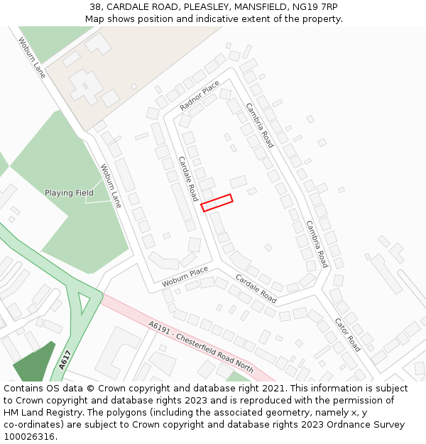 38, CARDALE ROAD, PLEASLEY, MANSFIELD, NG19 7RP: Location map and indicative extent of plot