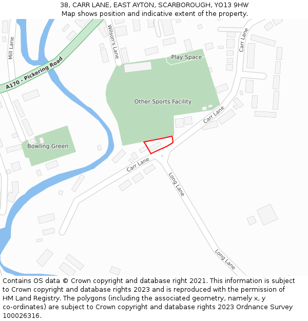 38, CARR LANE, EAST AYTON, SCARBOROUGH, YO13 9HW: Location map and indicative extent of plot
