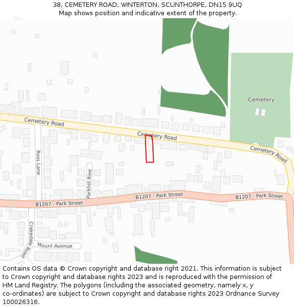 38, CEMETERY ROAD, WINTERTON, SCUNTHORPE, DN15 9UQ: Location map and indicative extent of plot