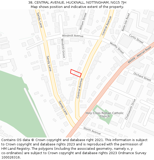 38, CENTRAL AVENUE, HUCKNALL, NOTTINGHAM, NG15 7JH: Location map and indicative extent of plot
