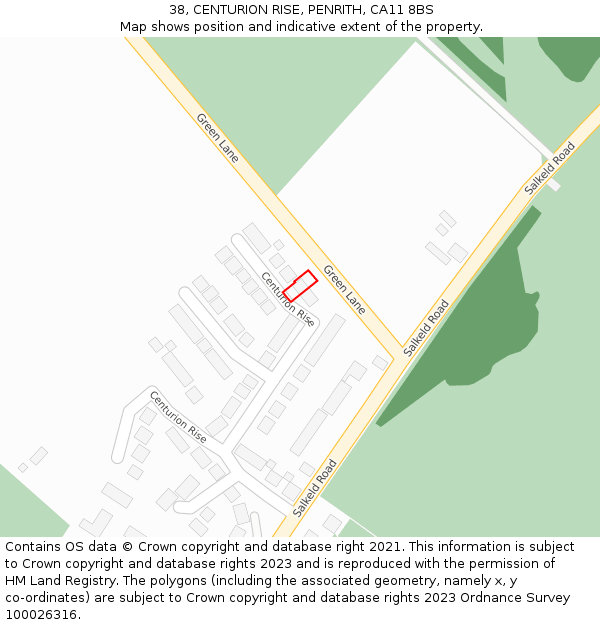 38, CENTURION RISE, PENRITH, CA11 8BS: Location map and indicative extent of plot
