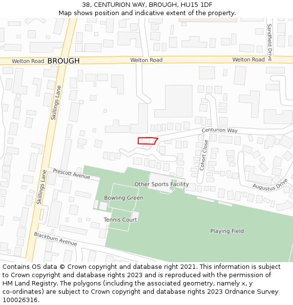 38, CENTURION WAY, BROUGH, HU15 1DF: Location map and indicative extent of plot