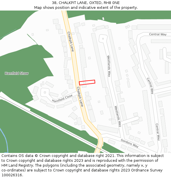 38, CHALKPIT LANE, OXTED, RH8 0NE: Location map and indicative extent of plot