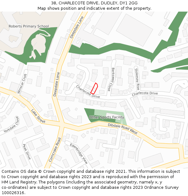 38, CHARLECOTE DRIVE, DUDLEY, DY1 2GG: Location map and indicative extent of plot