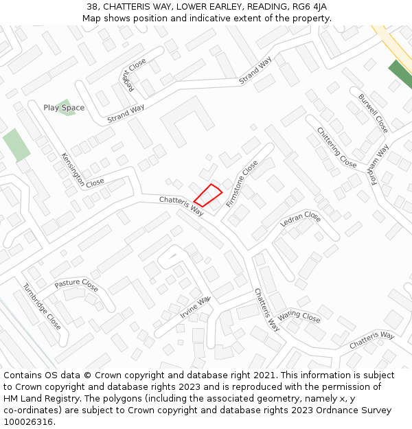 38, CHATTERIS WAY, LOWER EARLEY, READING, RG6 4JA: Location map and indicative extent of plot