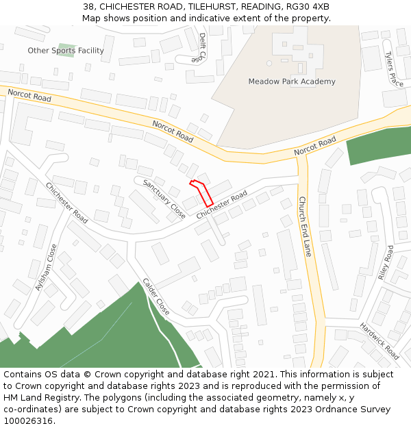 38, CHICHESTER ROAD, TILEHURST, READING, RG30 4XB: Location map and indicative extent of plot