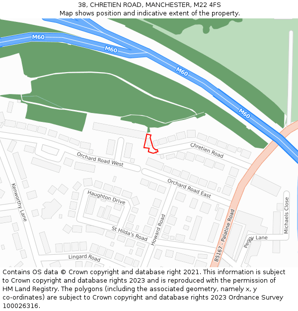 38, CHRETIEN ROAD, MANCHESTER, M22 4FS: Location map and indicative extent of plot