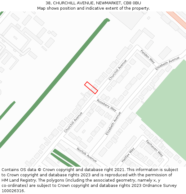 38, CHURCHILL AVENUE, NEWMARKET, CB8 0BU: Location map and indicative extent of plot