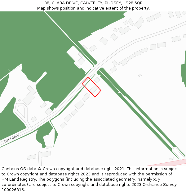 38, CLARA DRIVE, CALVERLEY, PUDSEY, LS28 5QP: Location map and indicative extent of plot