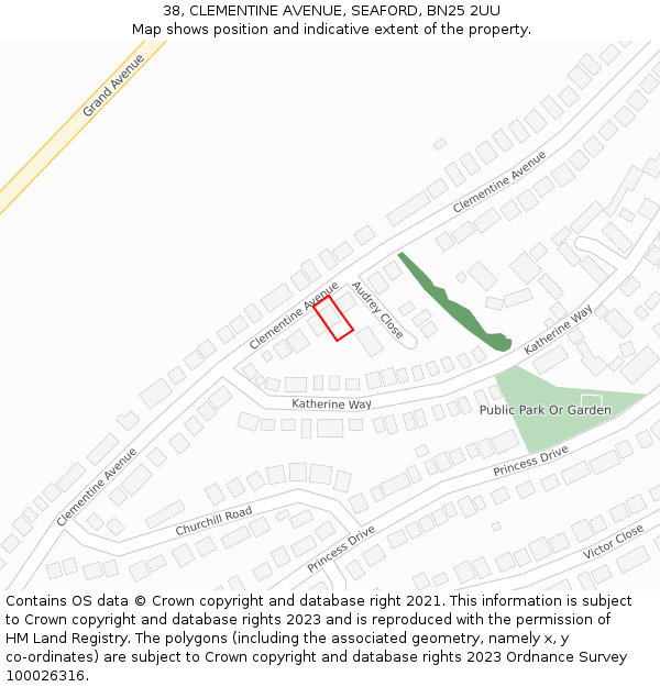 38, CLEMENTINE AVENUE, SEAFORD, BN25 2UU: Location map and indicative extent of plot