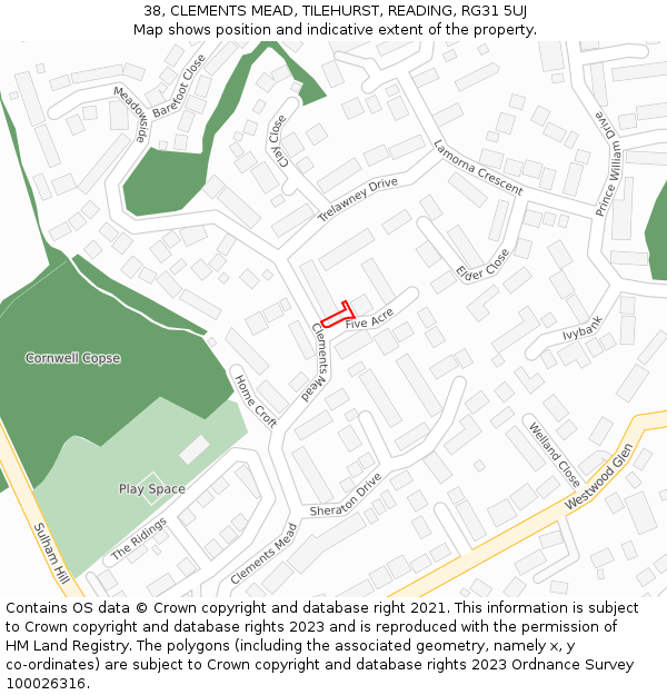 38, CLEMENTS MEAD, TILEHURST, READING, RG31 5UJ: Location map and indicative extent of plot