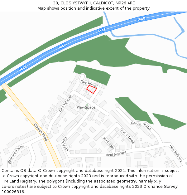 38, CLOS YSTWYTH, CALDICOT, NP26 4RE: Location map and indicative extent of plot