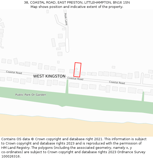 38, COASTAL ROAD, EAST PRESTON, LITTLEHAMPTON, BN16 1SN: Location map and indicative extent of plot