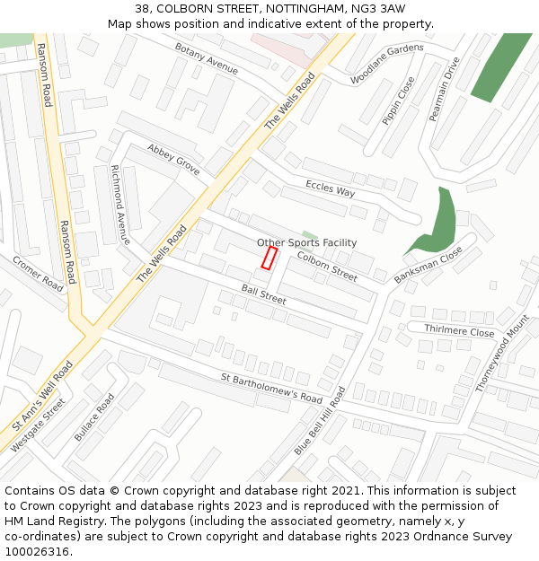 38, COLBORN STREET, NOTTINGHAM, NG3 3AW: Location map and indicative extent of plot