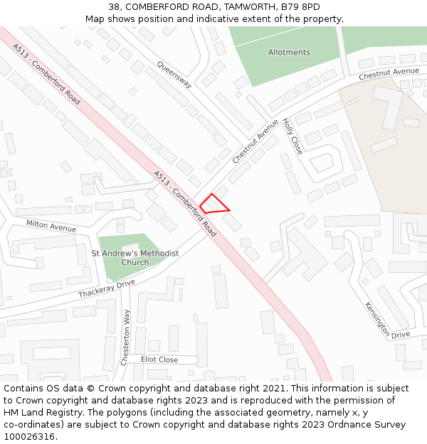 38, COMBERFORD ROAD, TAMWORTH, B79 8PD: Location map and indicative extent of plot