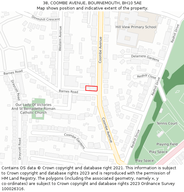 38, COOMBE AVENUE, BOURNEMOUTH, BH10 5AE: Location map and indicative extent of plot