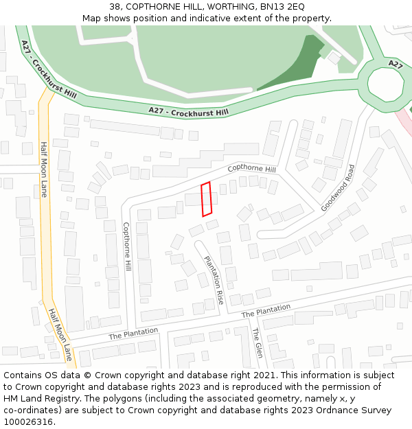 38, COPTHORNE HILL, WORTHING, BN13 2EQ: Location map and indicative extent of plot