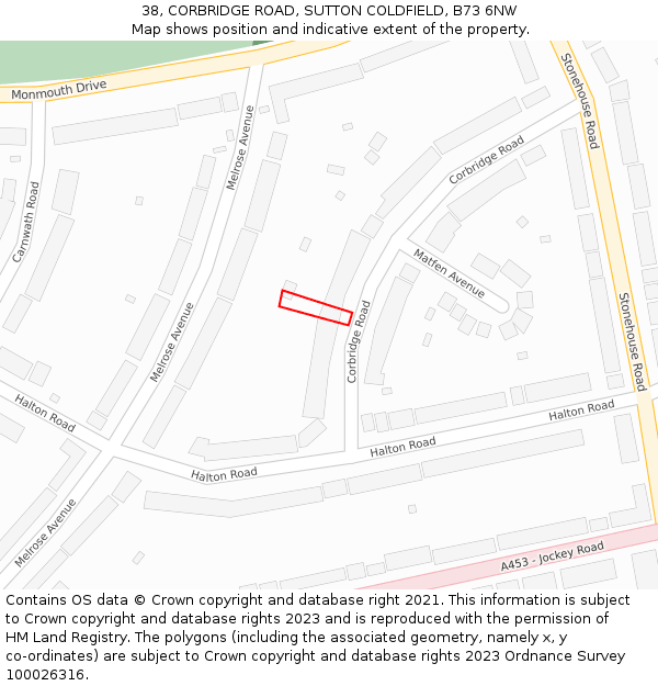 38, CORBRIDGE ROAD, SUTTON COLDFIELD, B73 6NW: Location map and indicative extent of plot