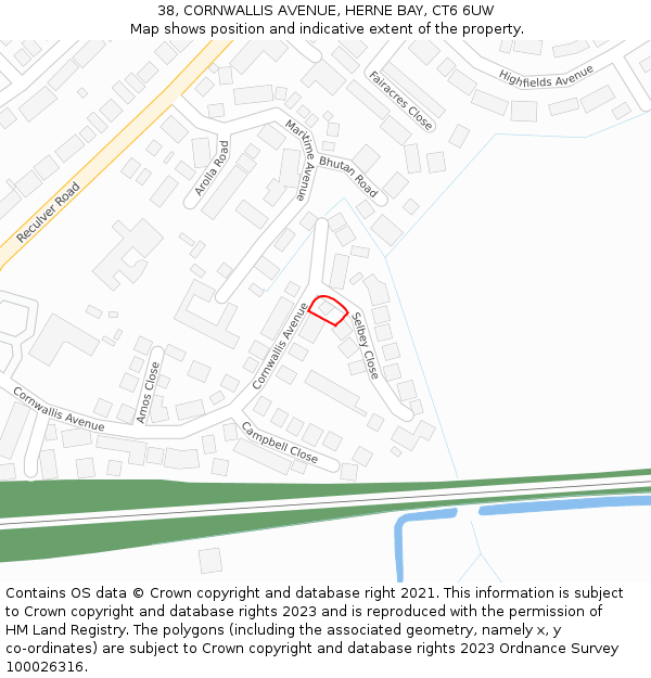 38, CORNWALLIS AVENUE, HERNE BAY, CT6 6UW: Location map and indicative extent of plot