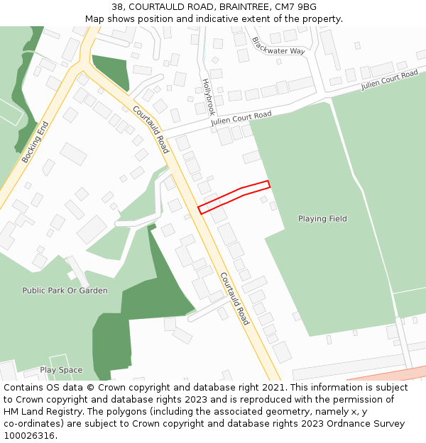 38, COURTAULD ROAD, BRAINTREE, CM7 9BG: Location map and indicative extent of plot