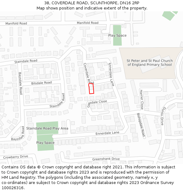 38, COVERDALE ROAD, SCUNTHORPE, DN16 2RP: Location map and indicative extent of plot